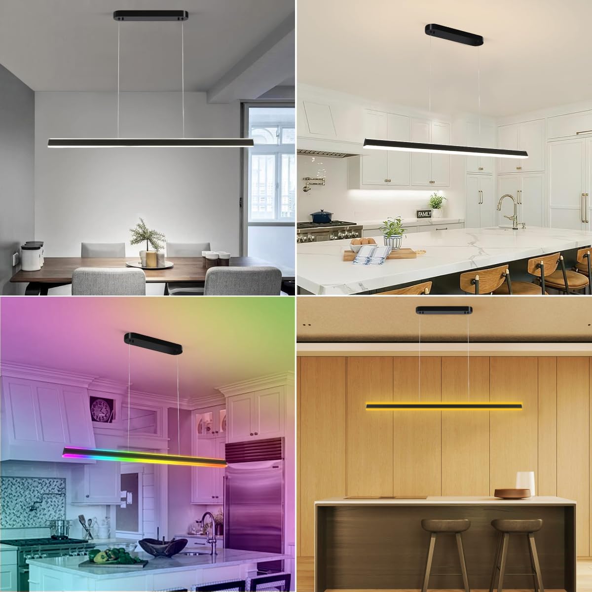 Pendelleuchte Esstisch RGB Dimmbar 120cm Schwarz Lineare Hängelampe mit Fernbedienung & App-Steuerung Höhenverstellbar Modern Design Esstisch Lampen Hängend für Großes Esszimmer Küche Wohnzimmer