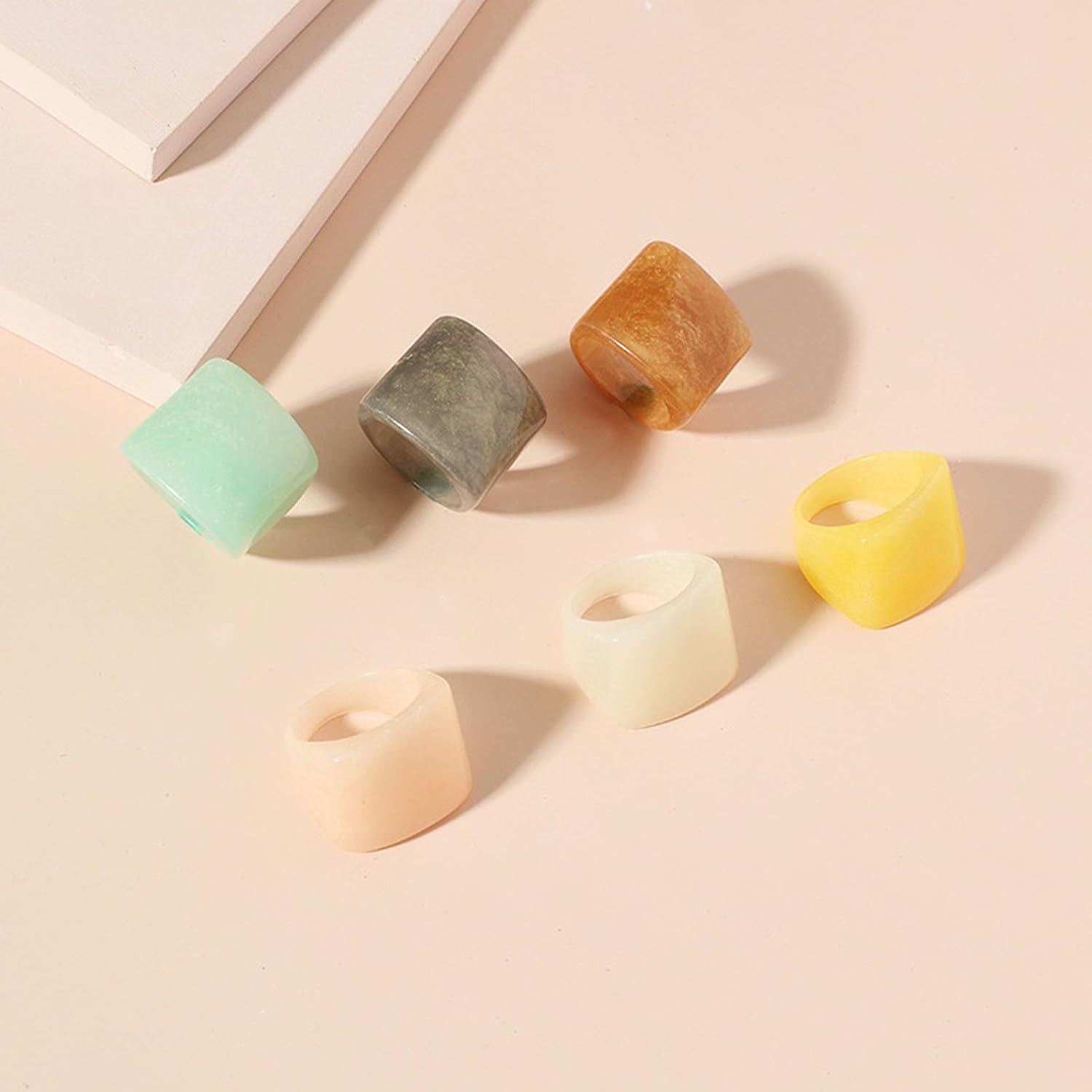 Multicolor Resin Chunky Rings for Women,Acrylic Plastic Rin Knuckle Finger Cute Trendy Aesthetic Y2k Statement Ring Vintage Simple Geometric Rings Jewelry - Image 5