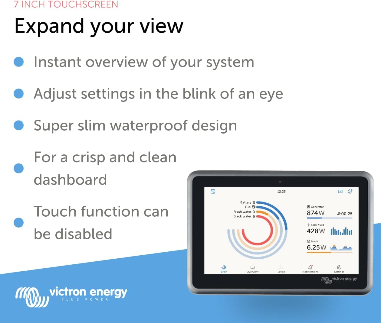 Victron Energy Ekrano GX with Built-in Waterproof 7-Inch Display - Remote Access & Control with Victron Remote Monitoring (VRM) & VictronConnect App - Compatible with Marine MFD's and NMEA2000