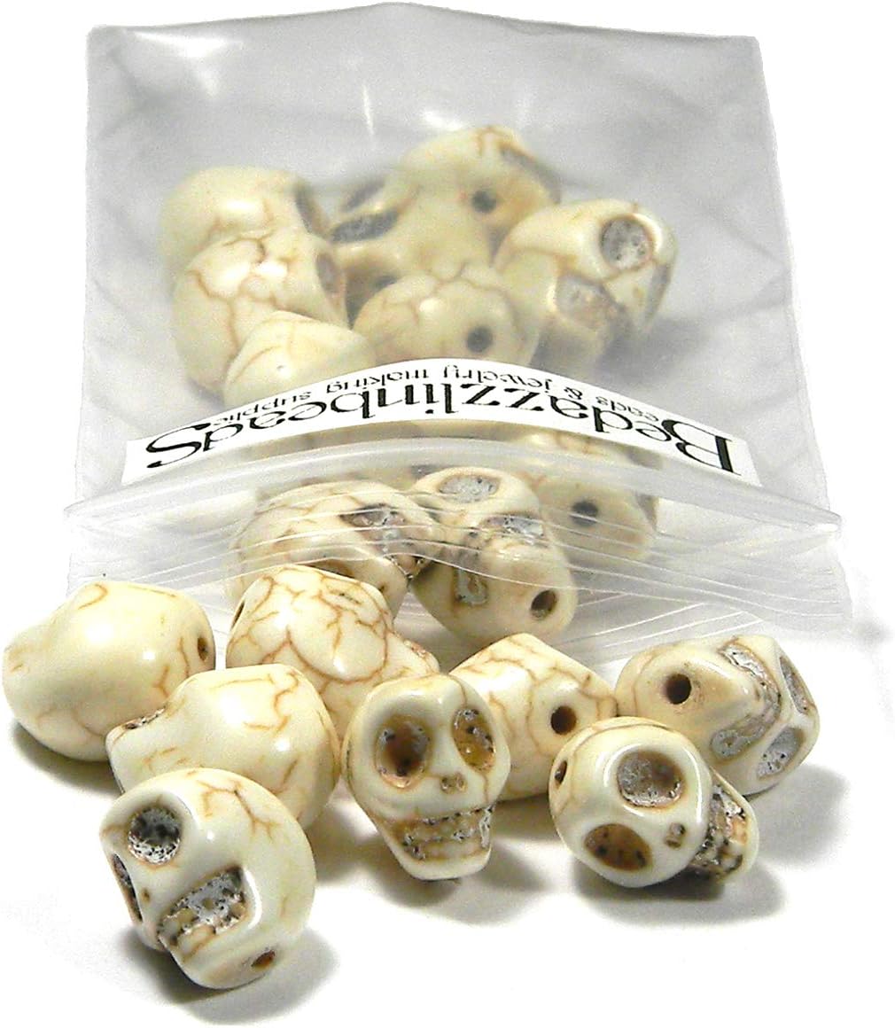 50 Natural Bone Colored 1/2 inch Ivory Colored Synthetic Magnesite Skull Shaped Skeleton Beige Stone Beads