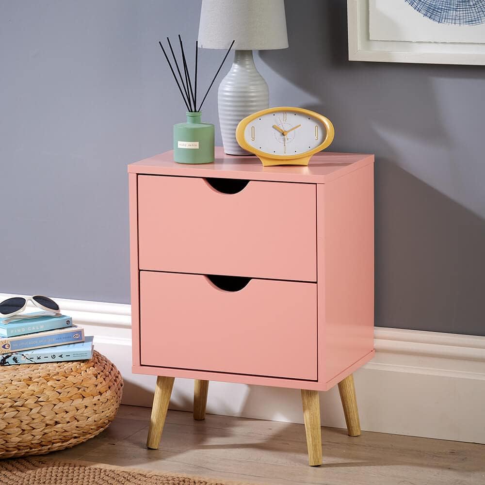 Home Source Pink 2 Drawer Bedside Wooden Side Lamp Table