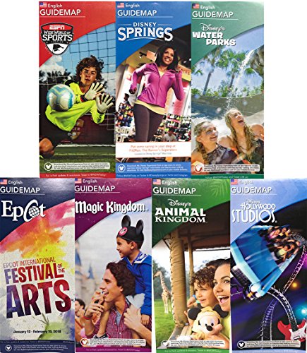 Walt Disney World Resort Parks Attraction Vacation 2018 Planning Guide Maps of All Four Parks, Disney Springs, Waterparks and ESPN Wide World of Sports
