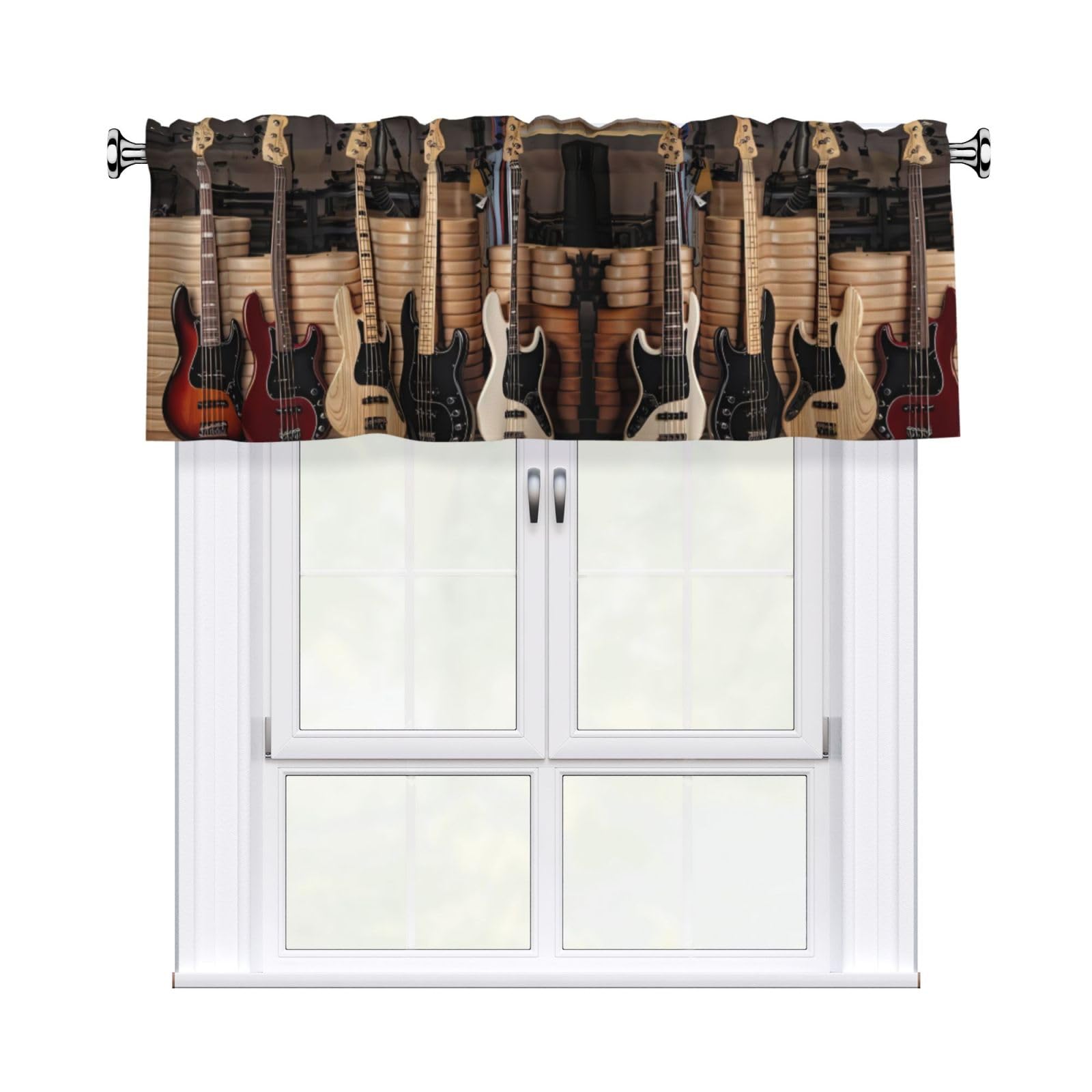 HJFCZH Guitar Bass Music Musical Instruments Prints Durable Window Layer – 54x18 Inch 100% Polyester Peach Skin Valance for Long-Lasting Style