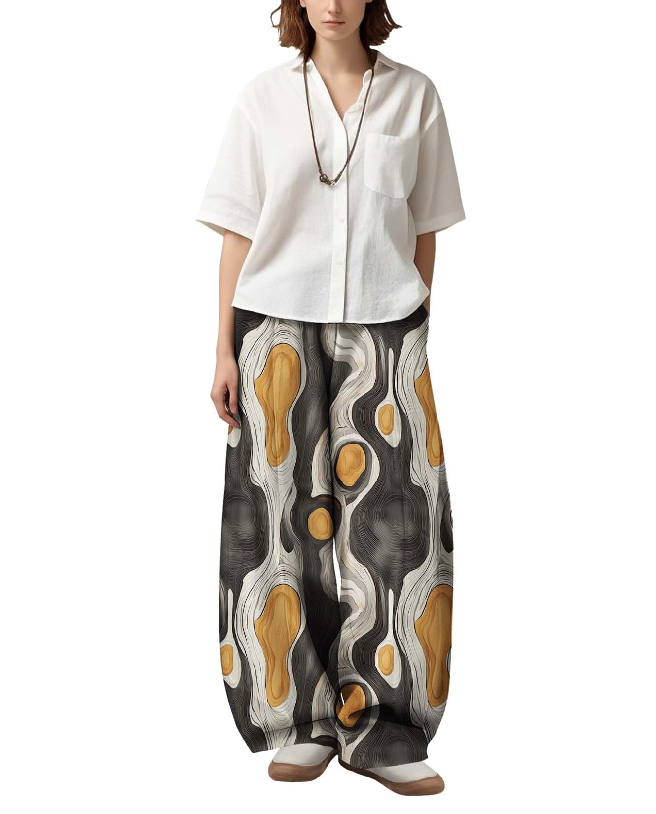 Womens Boho Floral Printed Pants Elastic Waist Wide Leg Casual Trousers Loose Fit Pant with Pockets for 2025