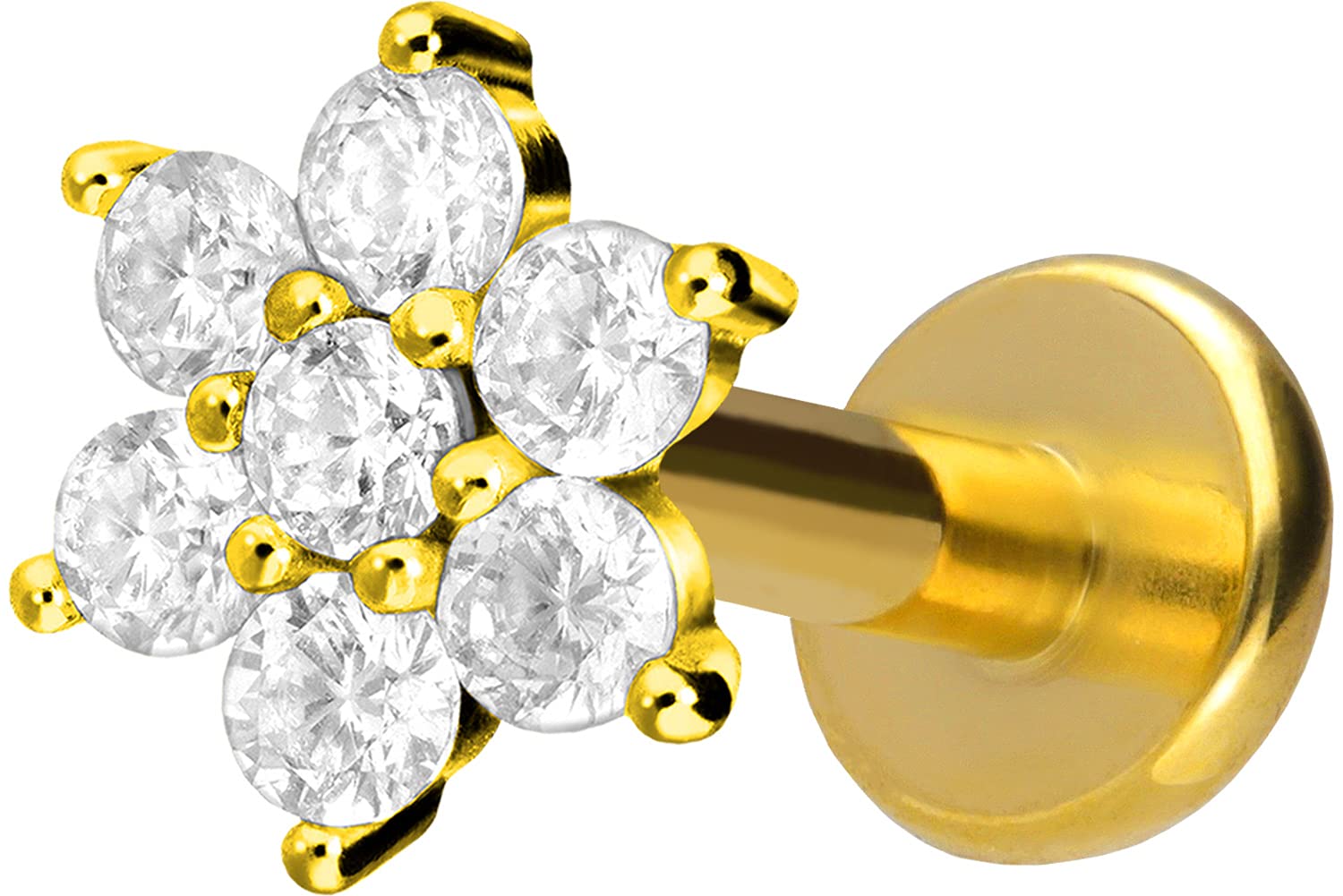 PIERCINGLINE Labret de titanio con rosca interior, flor de cristal, piercing para labio, nariz, oído, hélix, color y tamaño a elegir