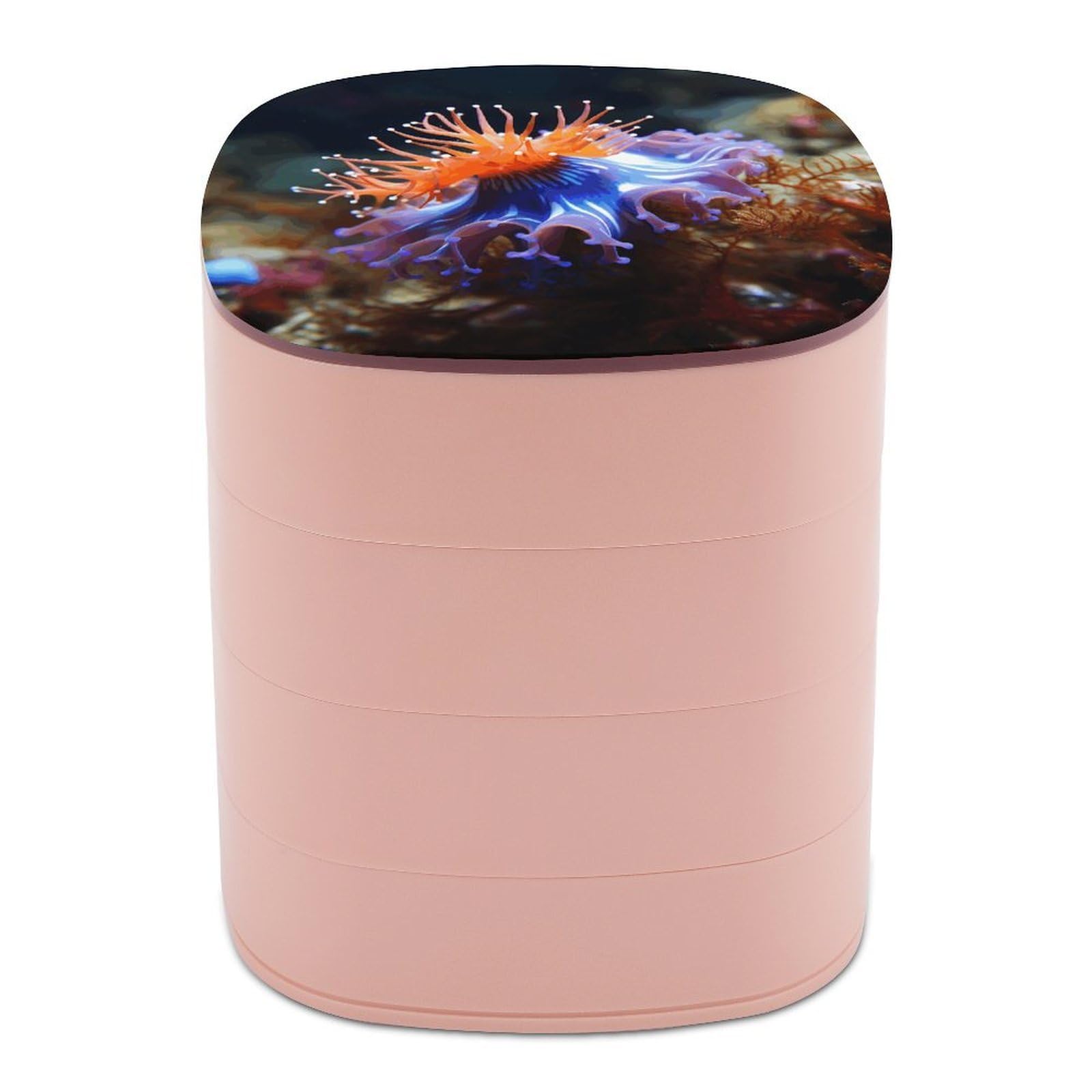 VstaDank Nudibranch Jewelry Box 360° Rotatable Jewelry Organizer 4 Layers Jewelry Case with Lid Fashion Portable Earring Holder for Bracelets Rings Bracelets Vanity