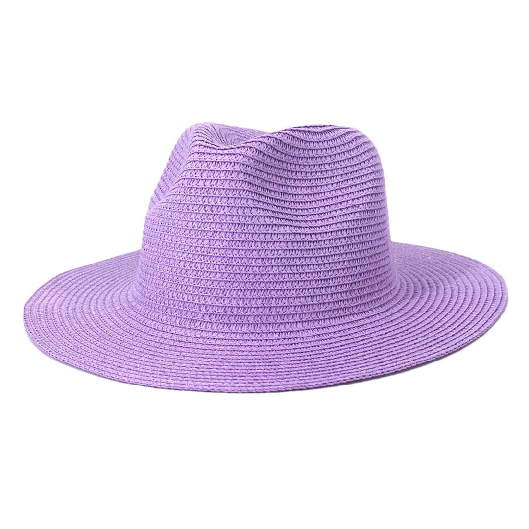 Cappelli da sole da donna Panama a tesa larga cappelli di paglia colorati all'aperto Jazz spiaggia cappello protettivo, Viola, 6 7/8-7 1/8