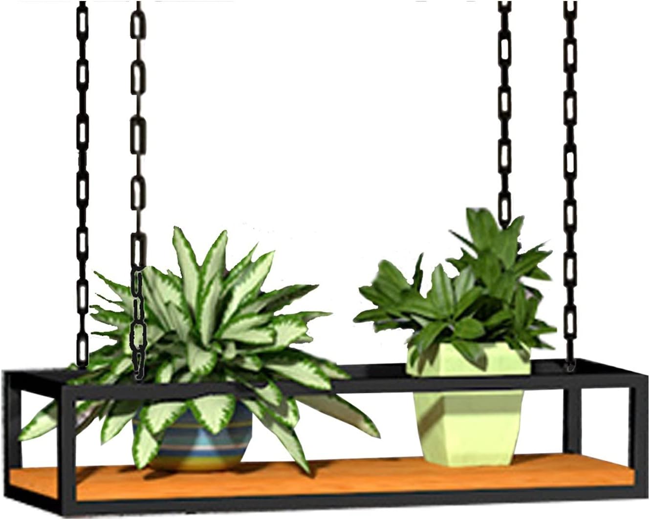 Ceiling Shelf Kitchen Storage Rack Pot Pan Rack, Cookware Hanger Flower Stand with Iron Chain Article and Wood Bottom Floating Shelf Storage Shelving for Bar Cellar Garage Restaurant ( Size : 60x25x15