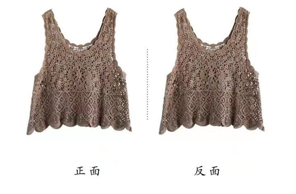 OZEO Gilet da Donna,Gilet da Donna Casual Etnico Maglione Boho Floreale in Pizzo Traforato Gilet Senza Maniche Slim Maglioni Gilet Canotte Esotiche per Ragazze da Donna,Cachi,S