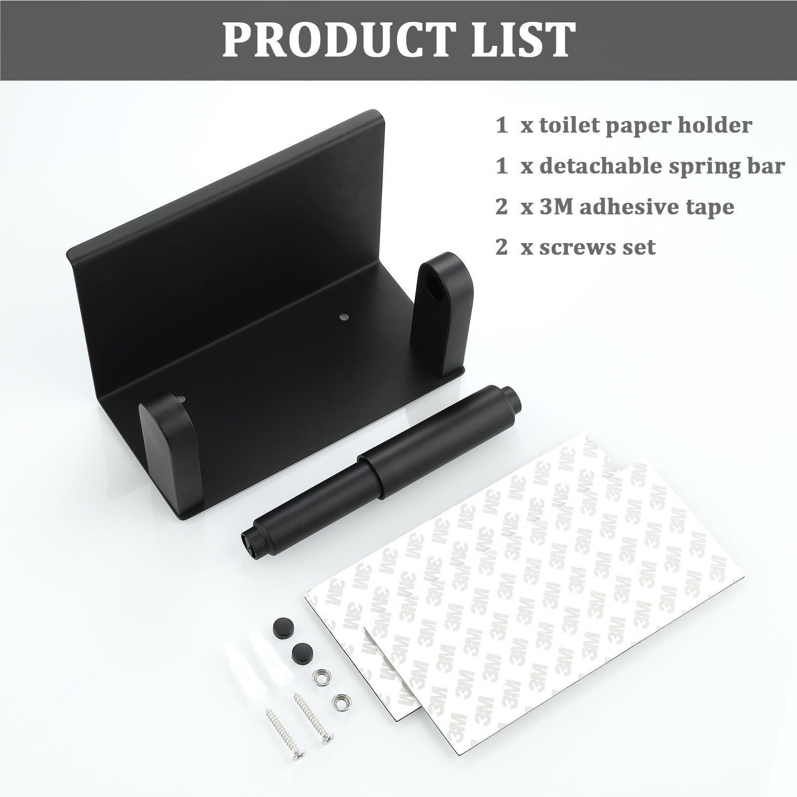 Alise Black Toilet Paper Holder with Shelf Wall Mount Adhesive or Drilling — Amazon image 8