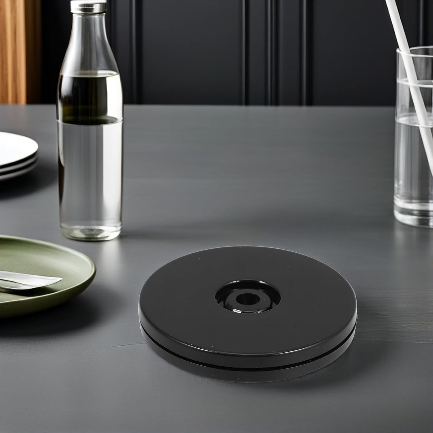 Toddmomy Rotating Table Stand Swivel Base for Restaurant Menu Display Stable Black Round Display Base with Smooth Rotation for Dining Tables and Kitchen Accessories