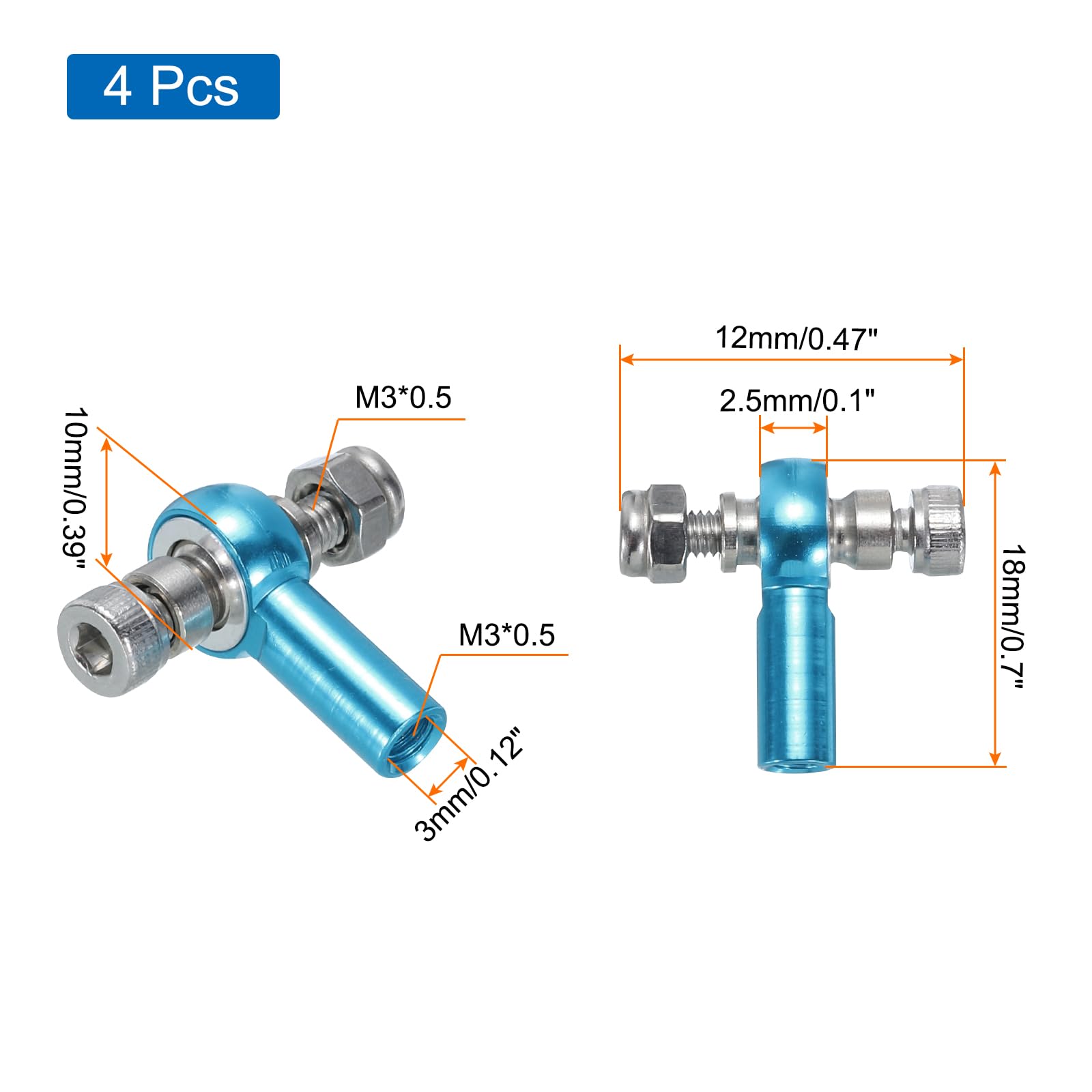 uxcell M3xL18mm Ball Rods End Head Ball Joint Buckle Steering Connecting Tie for RC Model with Screw and Nut 4Pcs