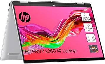 HP Envy x360 14' 2in1 Laptop, AMD Ryzen 5-8640HS Processor, AI Enhanced, 16 GB RAM, 512 GB SSD, AMD Radeon Graphics, WUXGA IPS Touchscreen, Up to 14hrs 45 battery, Win 11, Glacier Silver, 14-fa0002sa
