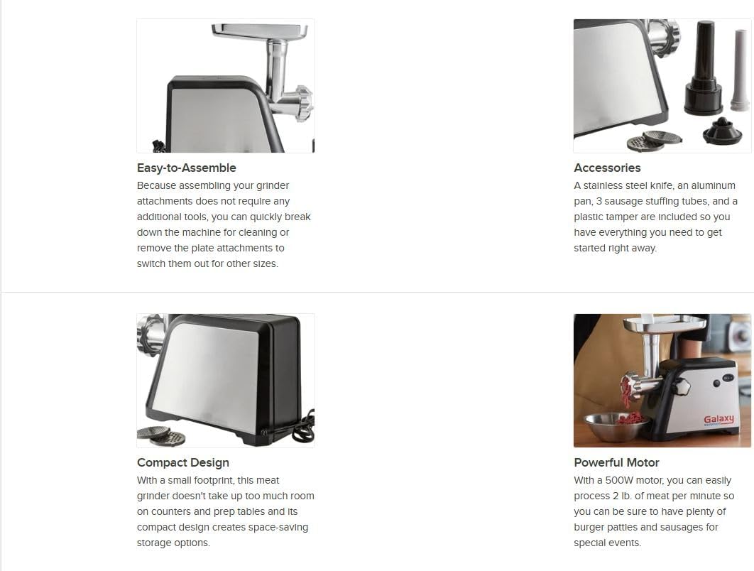 Galaxy Electric Meat Grinder 120V, 500W