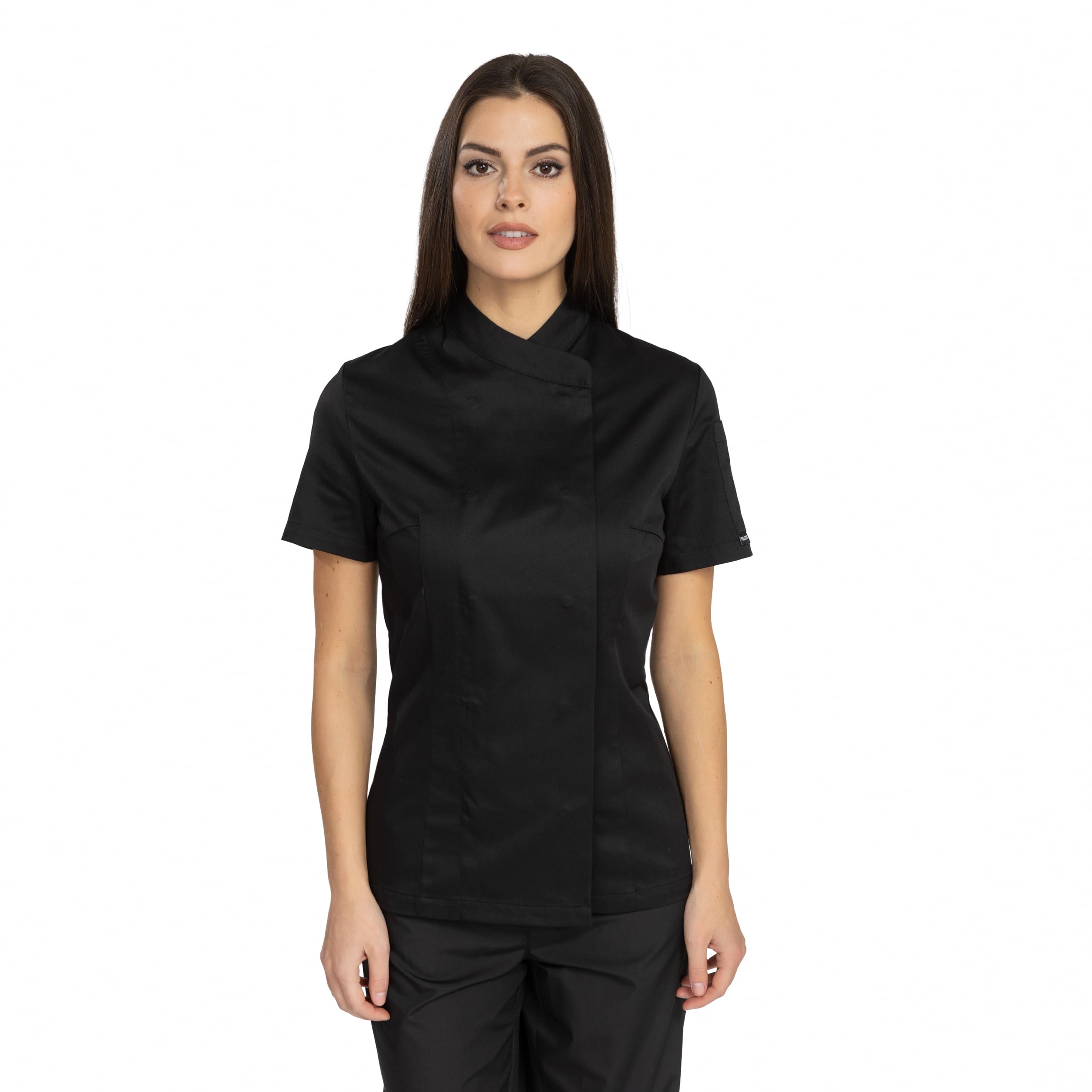 PALLTEX Nori Lady SS Chef's Jacket Women's Short Sleeve Chef Jacket Women's Chef Clothing Professional Chef Uniform Short Sleeve Chef Jacket Women, black, XXL