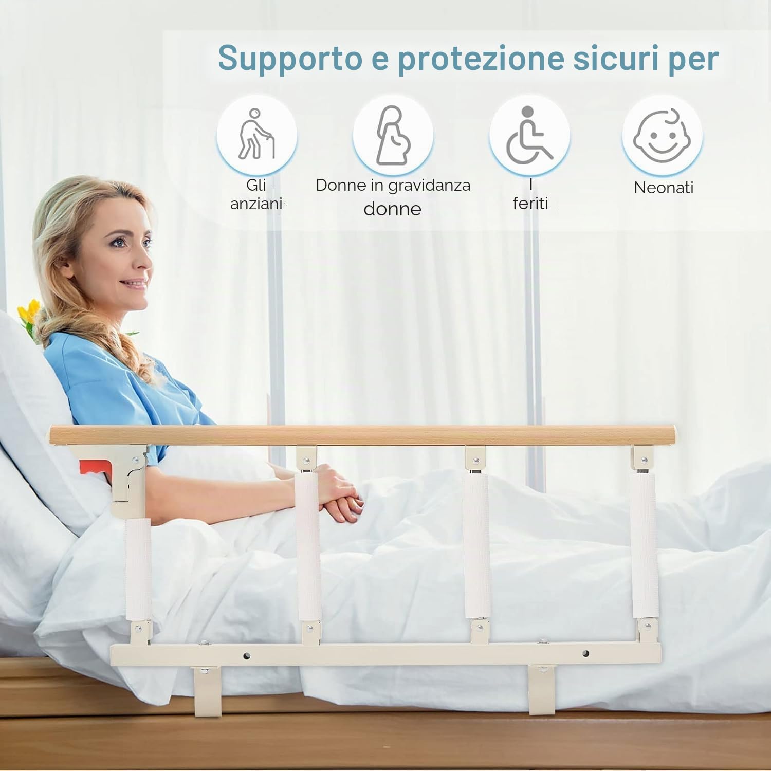 Sponda Letto Anziani, Sunowl Sponde Letto Anziani Anticaduta, Sbarra Letto per Anziani Disabili Gravidanza, Barriere per Letto Ribaltabile Portatile per Anziani Bambini, 93 x 36 CM