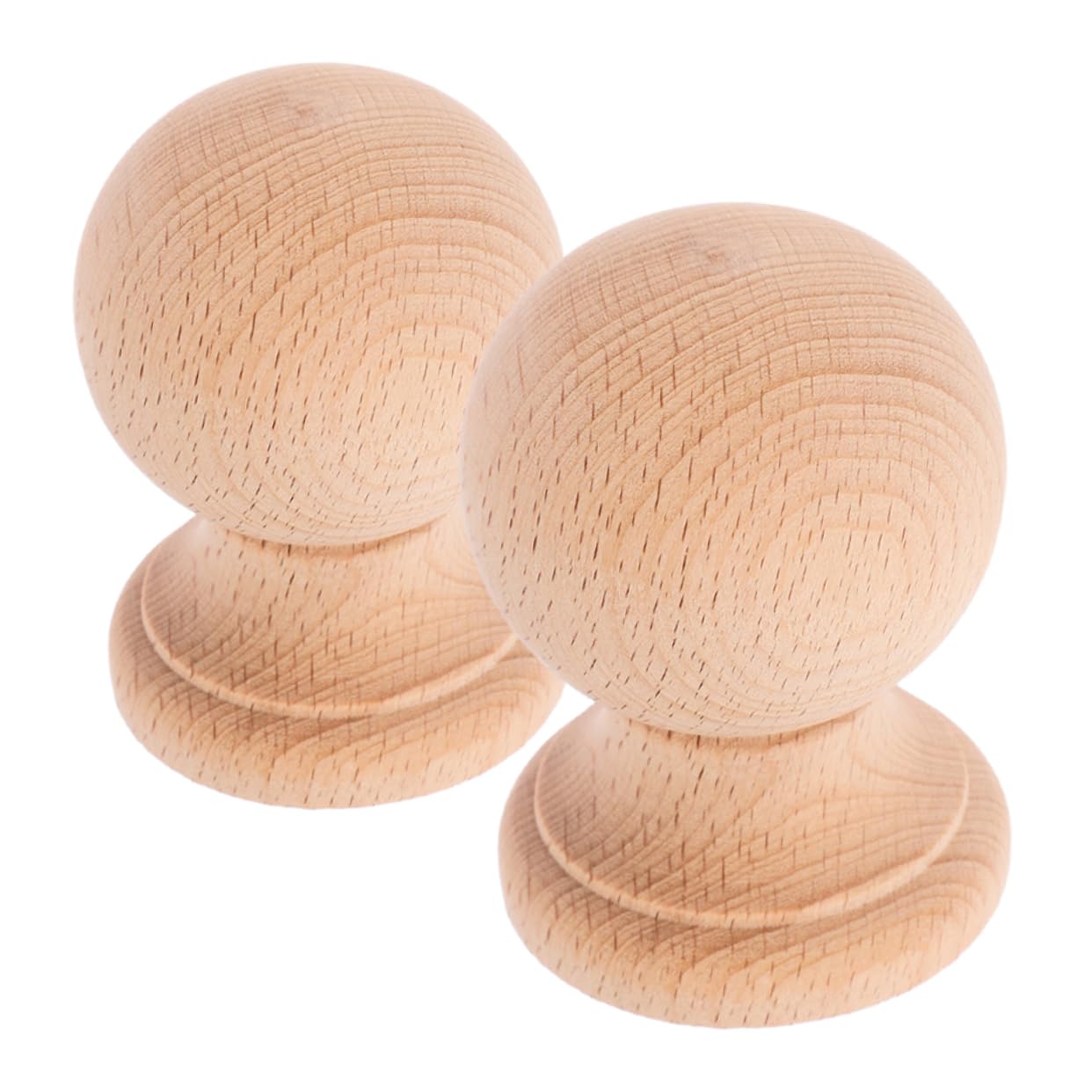 Unomor 2pcs Wood Ball Finials Solid Hardwood Decorative End Caps for Bed Posts Curtain Rods and DIY Crafts Unfinished Wood Dowel Rod Fixtures for Timeless Home Decor