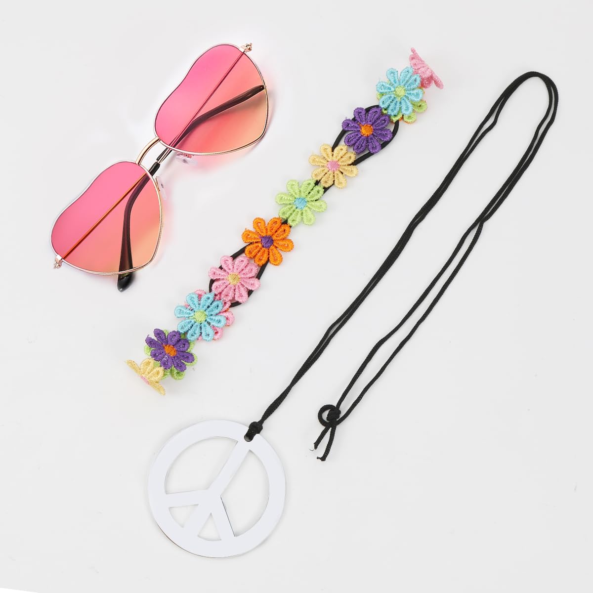 Set Accessori Hippie Anni '60-'70 - Occhiali Rotondi, Collana Pace E Corona Fiori Per Capelli | Per Feste E Costumi - Foto 11