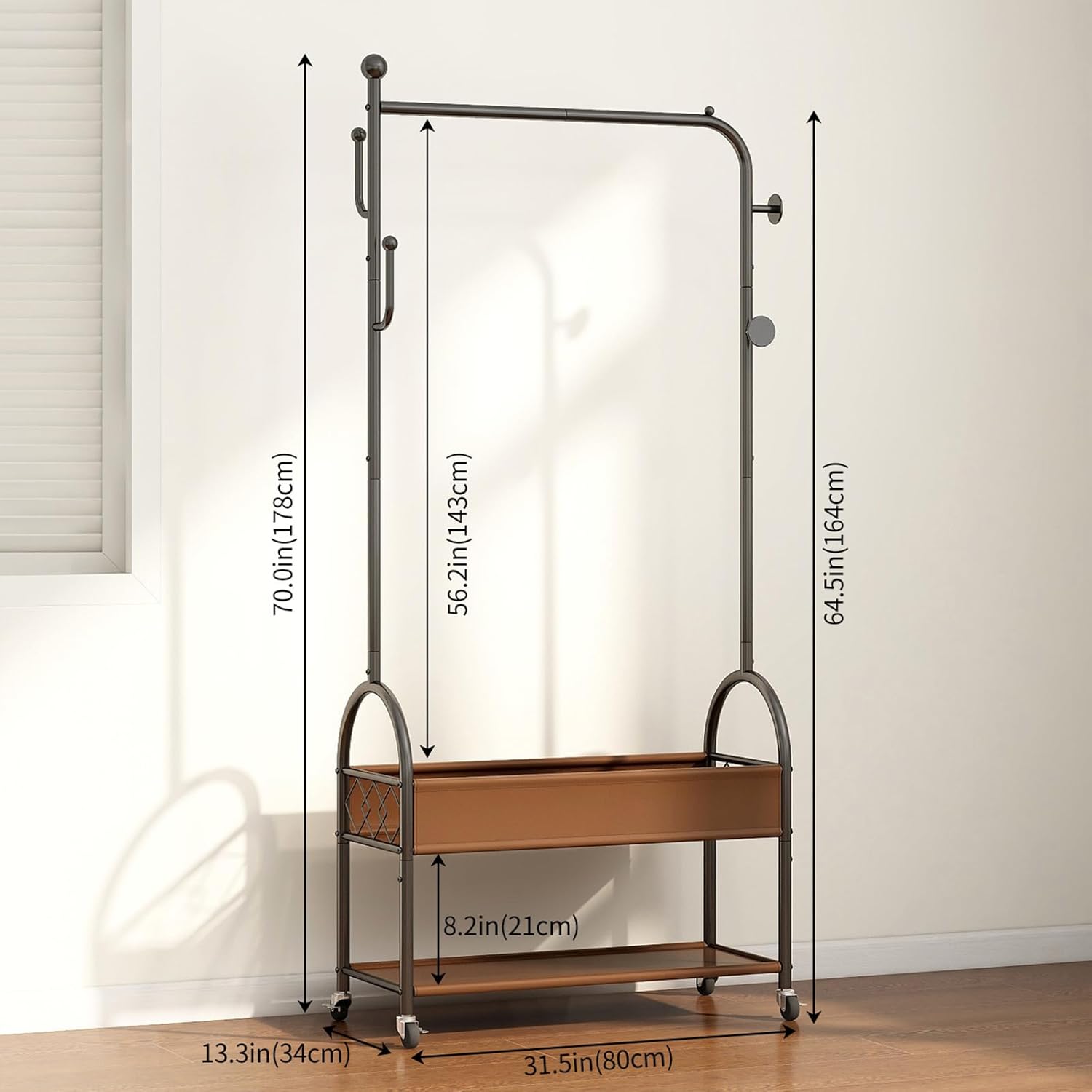 Portable Rolling Anywhere Clothes Racks for Hanging Clothes, Heavy Duty Metal Garment Rack, Freestanding Clothing Rack with Smooth-Rolling Wheels,Double Layers Wardrobe Rack Organize Everything