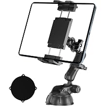 PLDHPRO Tablet Holder for Car Dash, 2-Stage iPad Mount Stand for Dashboard Windshield with Vacuum Suction Cup Compatible 5.1'' - 15.6'' Phone Galaxy Tab, Truck Accessories