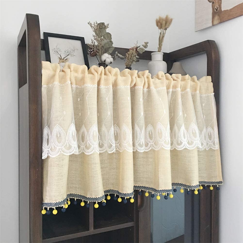 Rideau court beige 100x80cm de cantonnière transparent et semi-brise-vue pour la cuisine