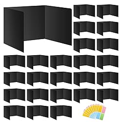 Black 24-Pack Desk Dividers for Students, Waterproof Durable Plastic Study Carrel Dividers, Easy to Clean, Privacy Classroom Shield Folder Boards for Student Desk