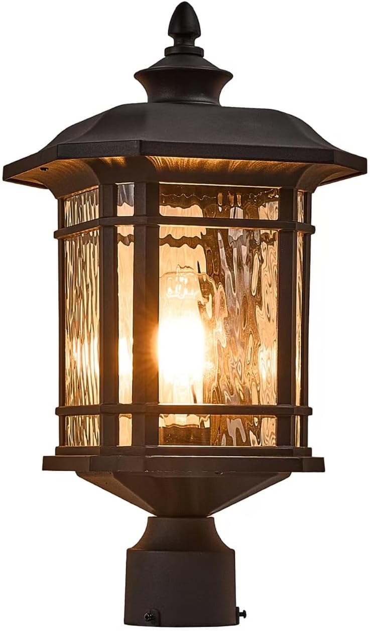 Outdoor Post Light 18.3" Waterproof Pole Light with Water Ripple Glass for Garden Patio Pathway E26 Socket