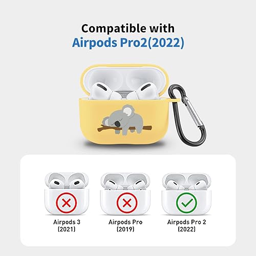 Miniatura 2 de Bonita funda de koala para dormir compatible con AirPods Pro 2 con llavero, diseño de animales de dibujos animados, funda de TPU suave para AirPods