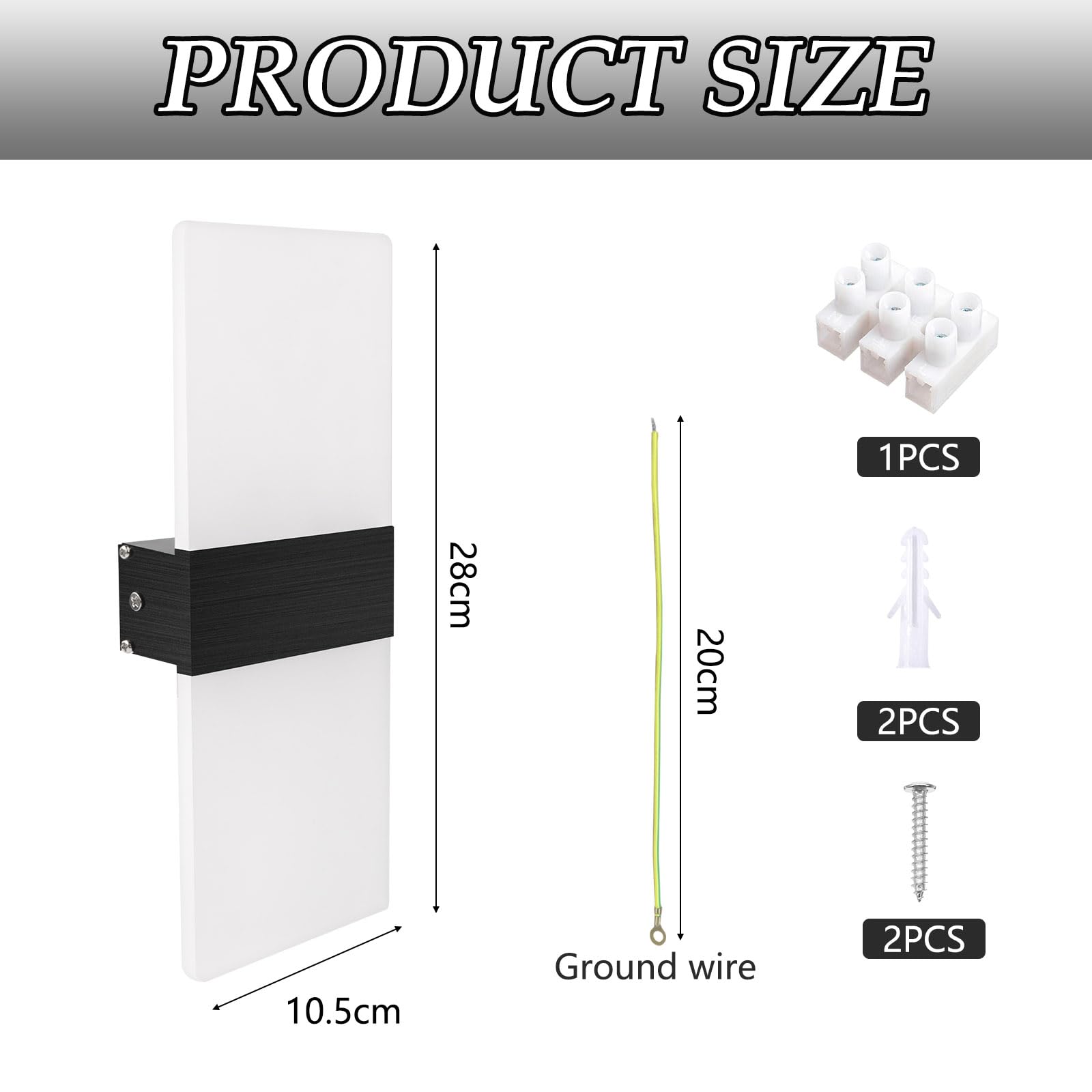 Applique Murale Intérieure LED 12W Blanc Froid Luminaire Mural Salon | JaneYi 6500K Noir Lampe Murale Interieur Moderne en Acrylique Métal Éclairage Haut et Bas pour Couloir Escalier Chambre