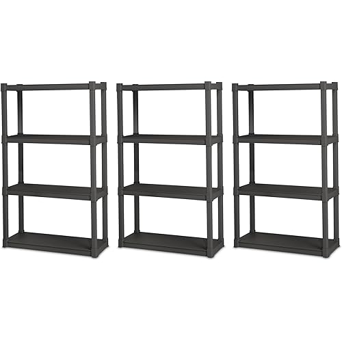 Sterilite 3-Pack 4 Shelf Unit, Heavy-Duty Shelving Storage and Utility Rack - Standing Plastic Organizer Shelves for Kitchen, Bathroom, and Garage