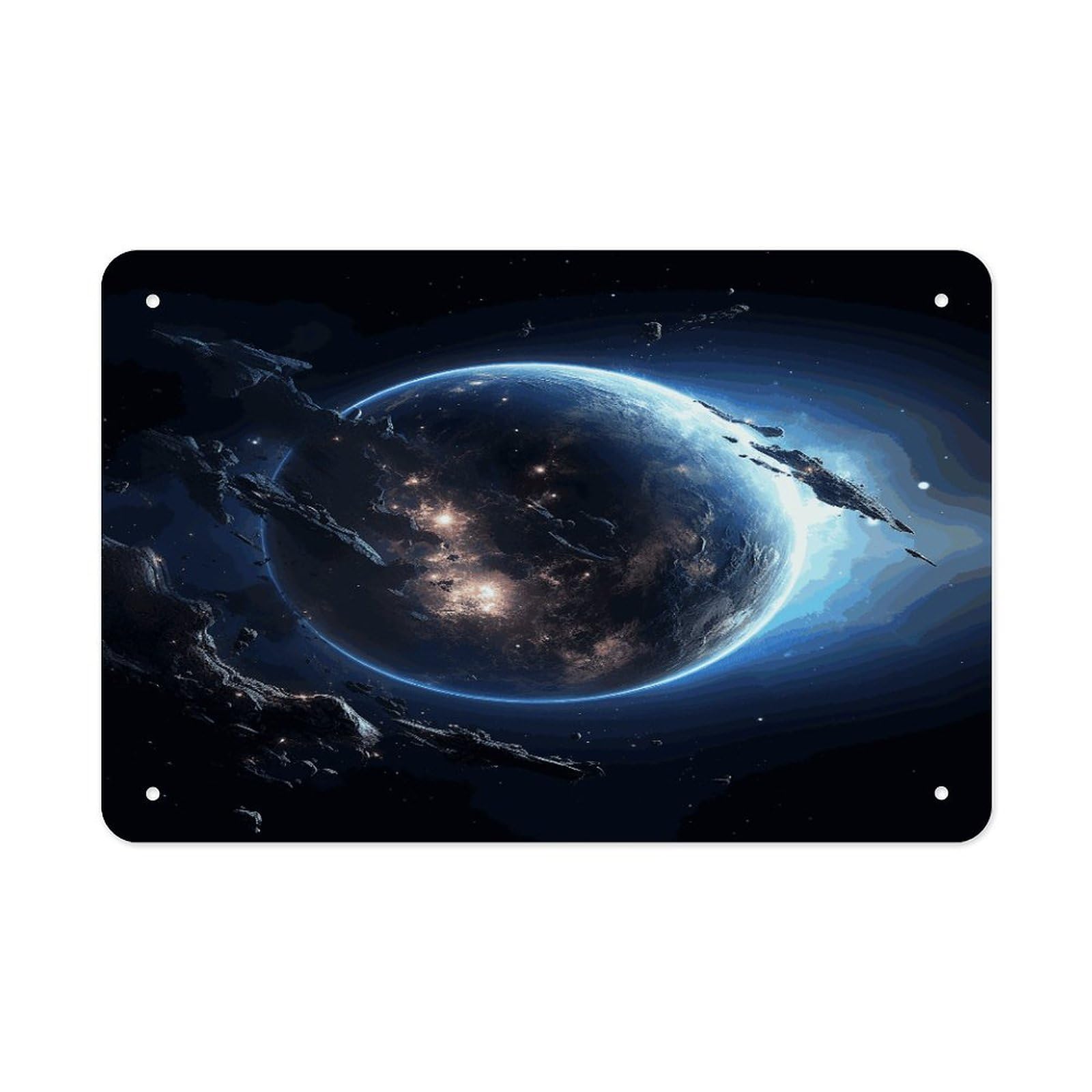Fodpand Style Earth And Moon Wall Art Metal Signs Tin Sign
