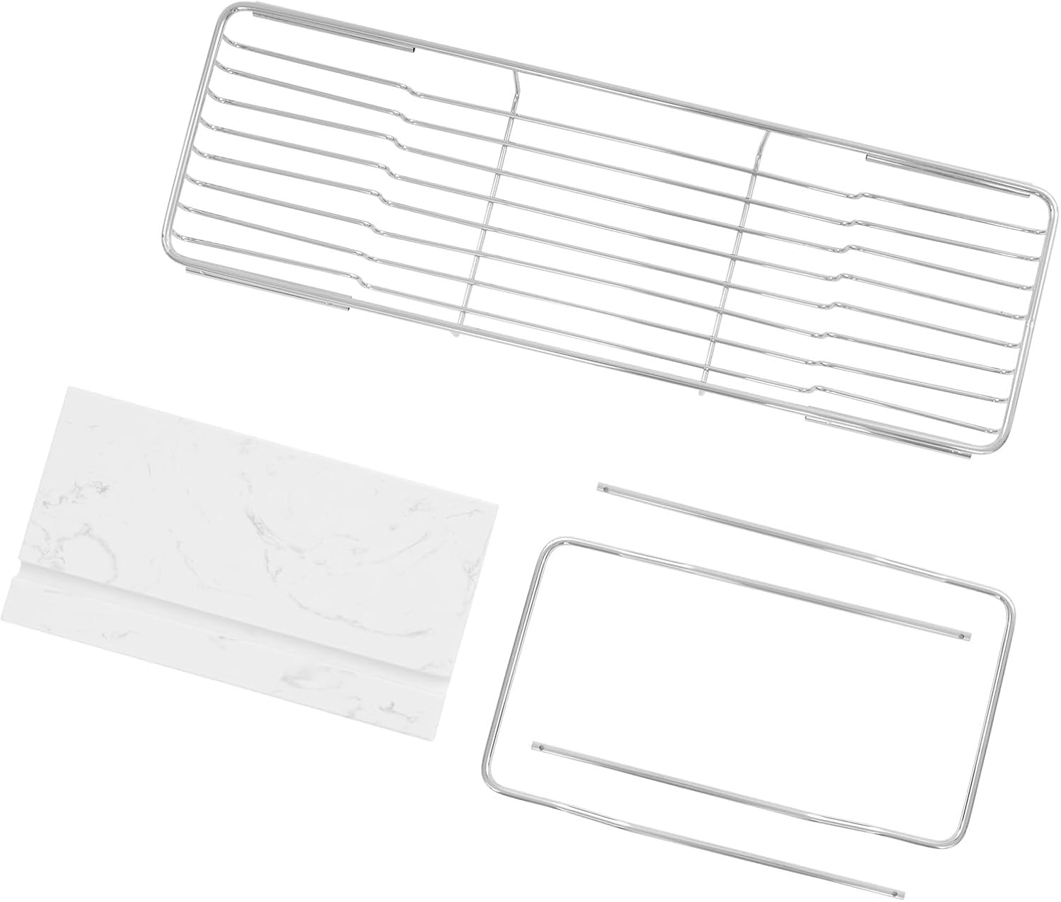 Bandeja Extensible de mármol para bañera de Acero Inoxidable | Bandeja extensible de acero inoxidable y mármol para bañera con soporte para libros, de 68 a 90 cm