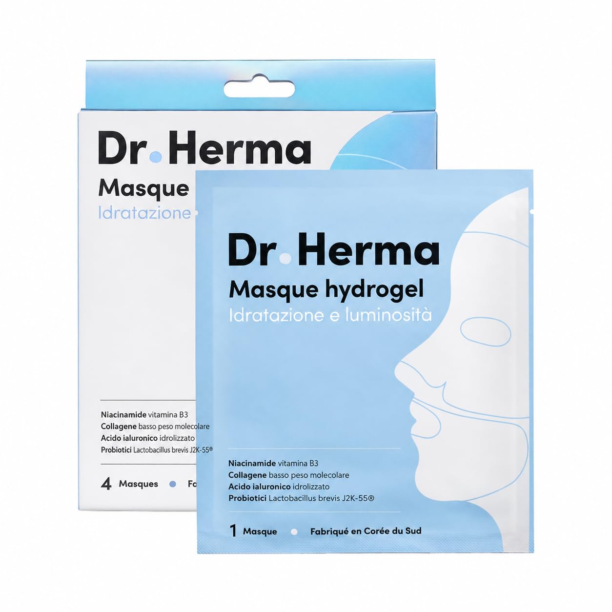 Dr. Herma Maschera Hydrogel (12 pezzi) - Maschera viso coreana per donne con acido ialuronico, collagene e niacinamide - Anti-età, illuminante, e affinante i pori per tutti i tipi di pelle