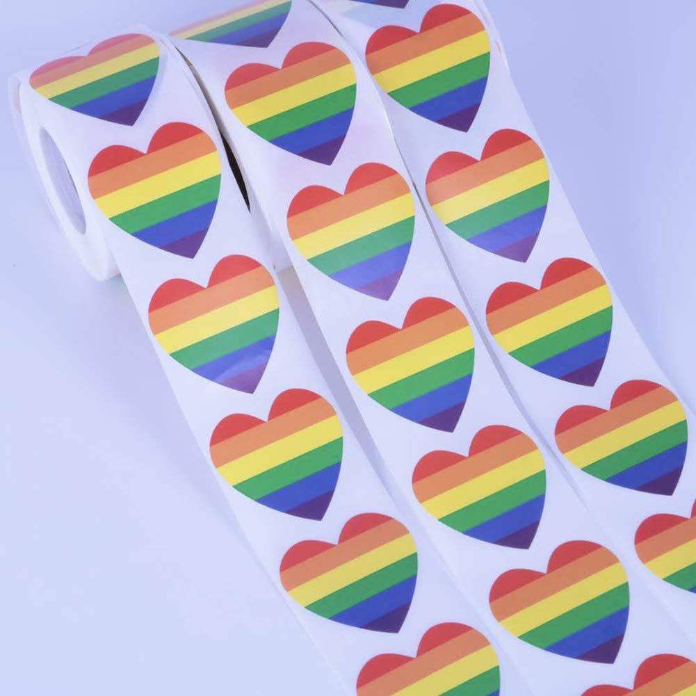 Rotolo Adesivi Gay Pride Cuore Arcobaleno - Bandiera LGBT Per Bottiglie E Decorazioni