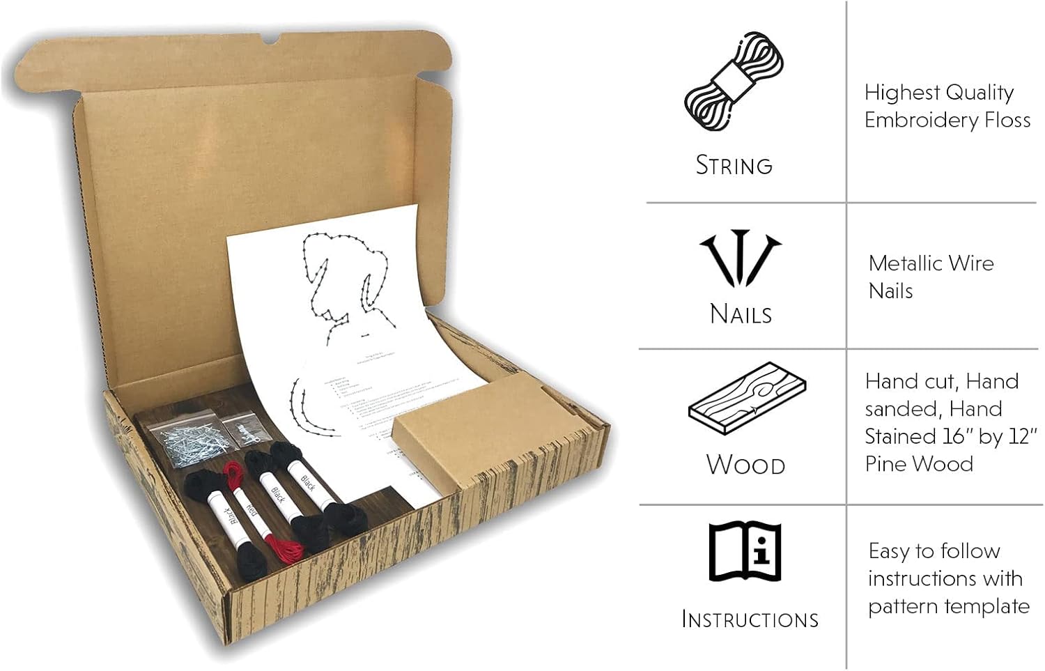 String of the Art (16" x 12" Puppy String Art Kit, American Made Crafting Supplies, Pine Wood, Embroidery Floss, Original Art, DIY Craft Kit for Adults, Beginner to Advanced Crafters