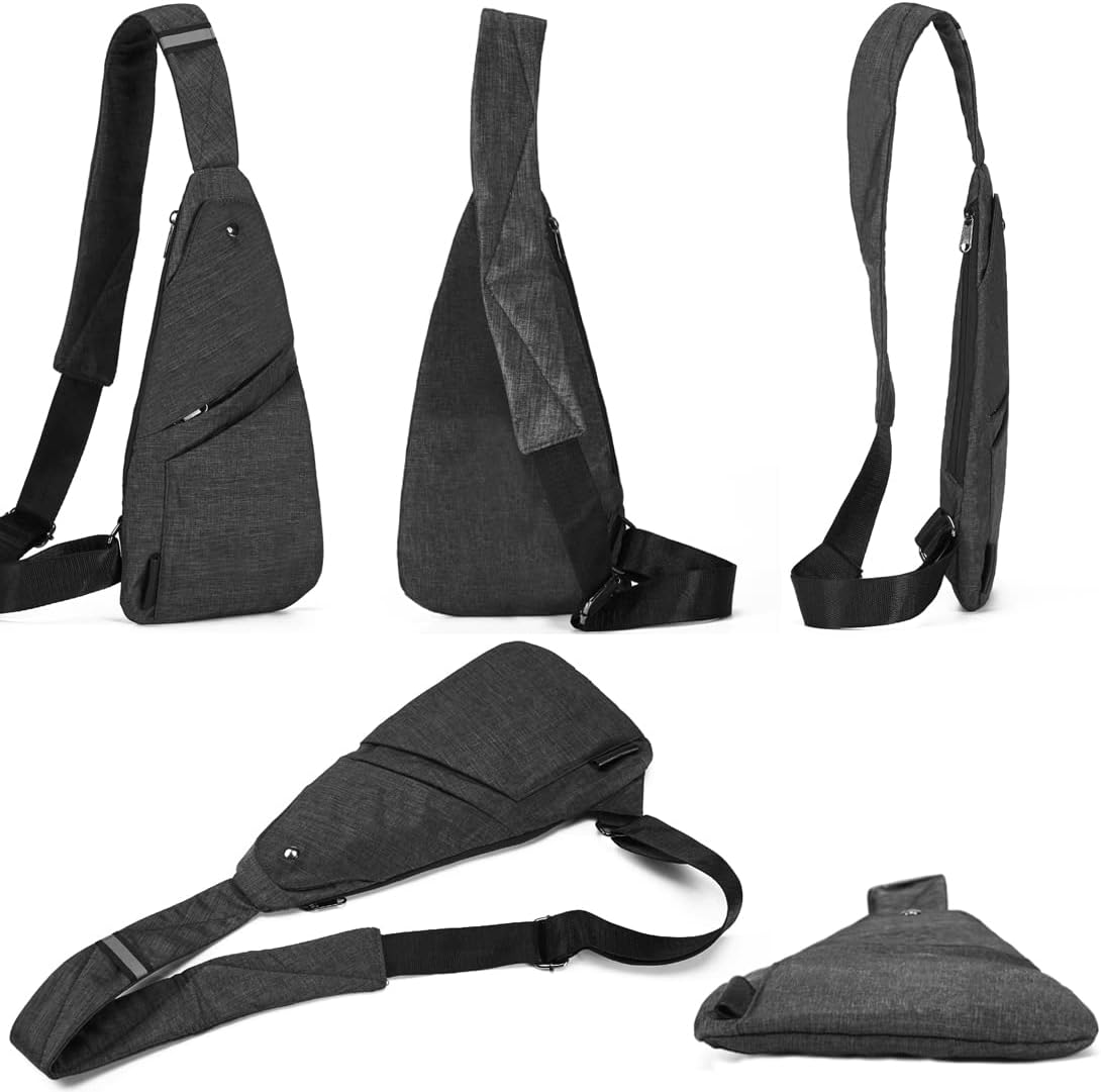 Seoky Rop Slim Sling Bag Small Ultra Thin Water Resistance Crossbody Chest Shoulder Backpack Personal Pocket Bag Dark Grey - Image 3