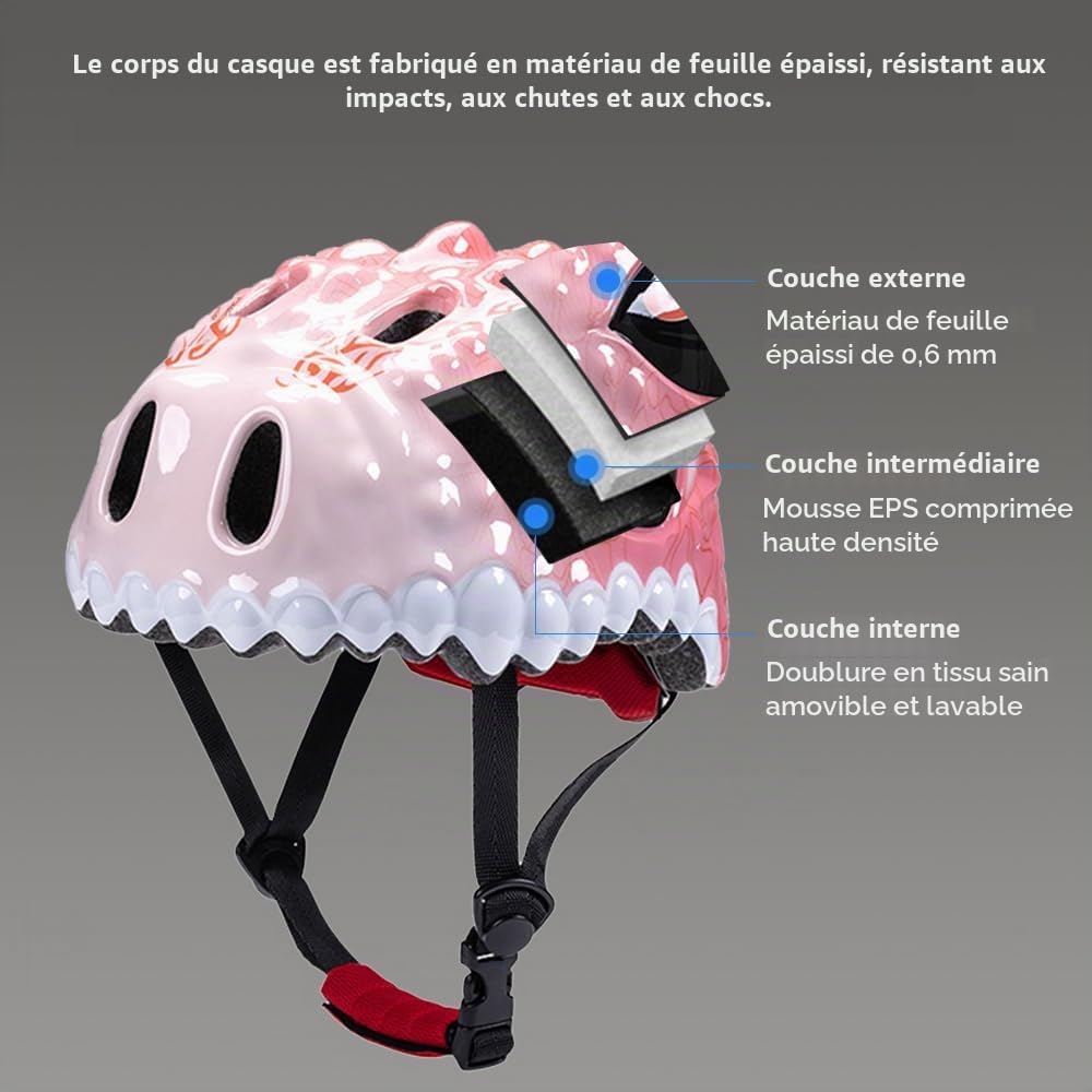Kavolet Casque de vélo pour enfants, casque de skateboard pour enfants et petits enfants, casque dinosaure, pour filles et garçons Casque de skateboard réglable, casque de patinage respirant, casque