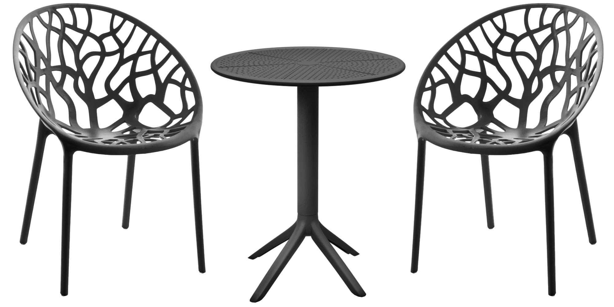 CLP Hoscana Set da Giardino, Tavolo Rotondo Lacota Ø60 cm con 2 sedie Hope impilabili, Resistente alle intemperie e ai Raggi UV, Polipropilene, Colore:Nero