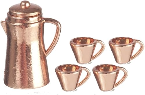 Melody Jane casa de muñecas cobre bote de café y tazas en miniatura accesorio de cocina