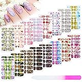 224 Pieces 16 Sheets Flower Full Wrap Nail Polish Stickers Self Adhesive Nail Wraps Nail Decals Nail Polish Sticker Butterfly Flower Nail Decals for Women Nail Decoration