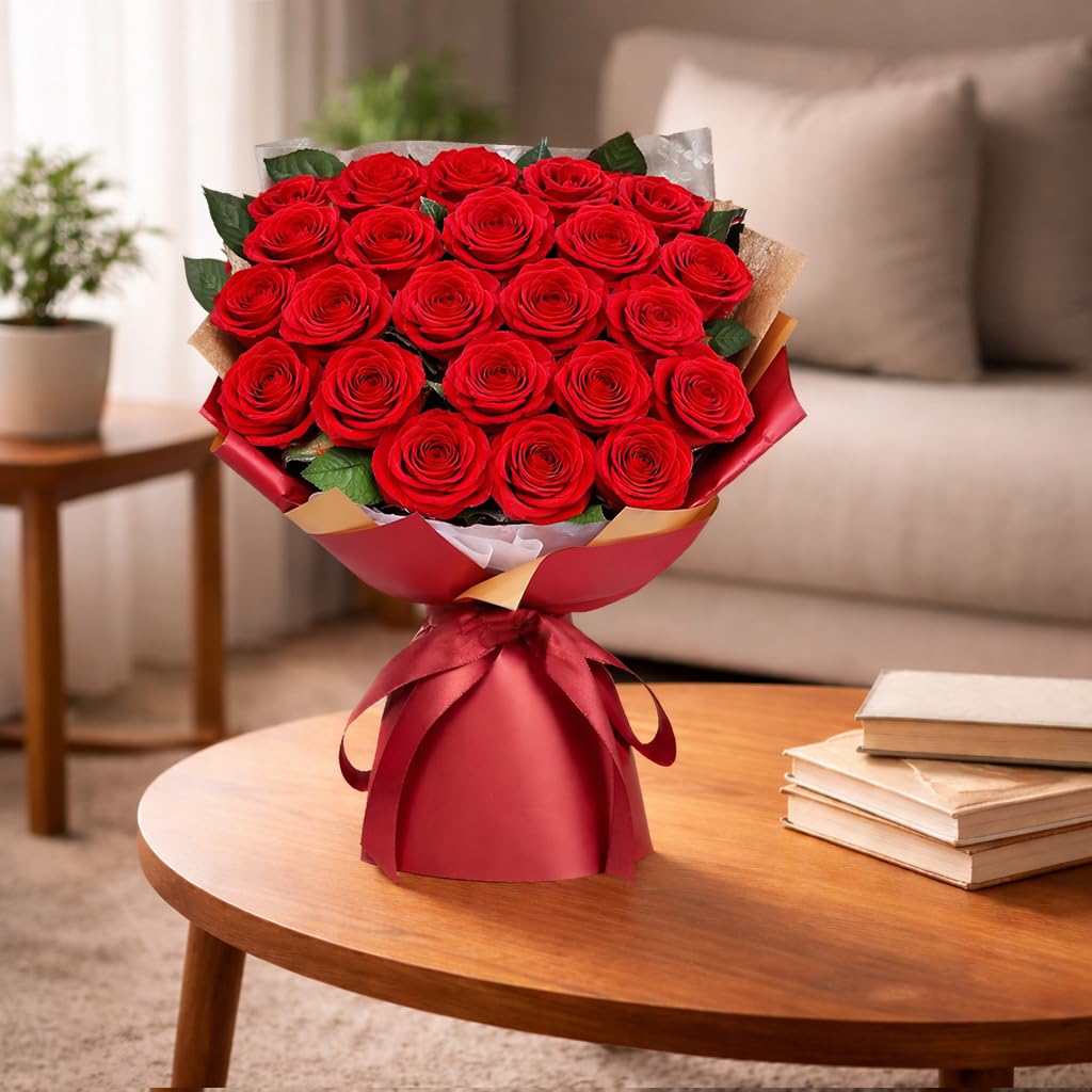 ADDWel Bouquet di Rosa Eterna e Bouquet di Fiori Eterno con 24 Rose Stabilizzate – Regalo Romantico per Donna Mamma Fidanzata o Moglie Compleanno Festa della Mamma San Valentino e Natale del mare