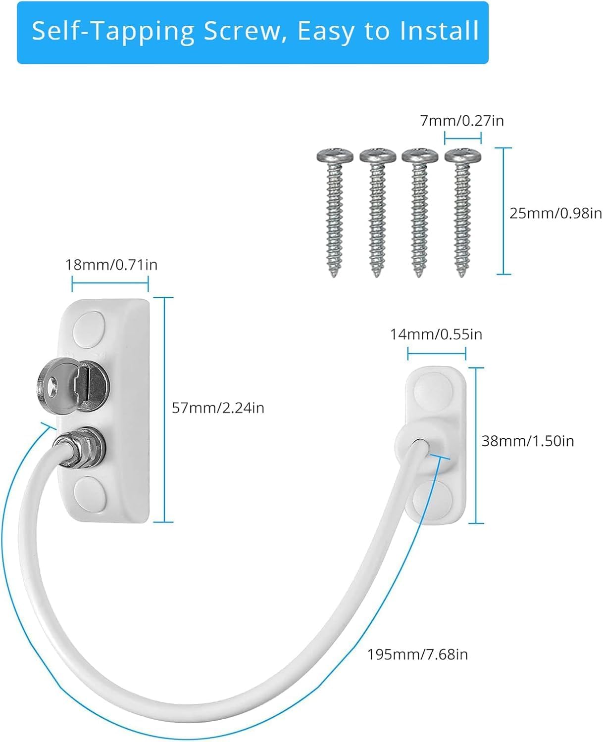 eSynic Window Restrictor Locks 10-Pack - 7.28" Child Proof Restrictors for UPVC Windows- Stainless Steel Cable & Aluminum Base, Anti-Burglary Lock for Home Safety/Factory Use