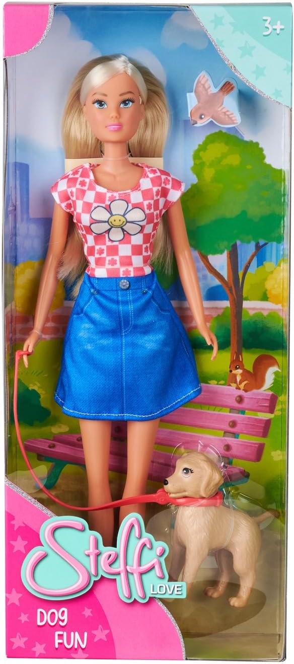Simba Steffi Love Dog Fun - Fashion Doll with Dog & Lead, 29 cm, Dog Walk in Role Play for Children from 3 Years