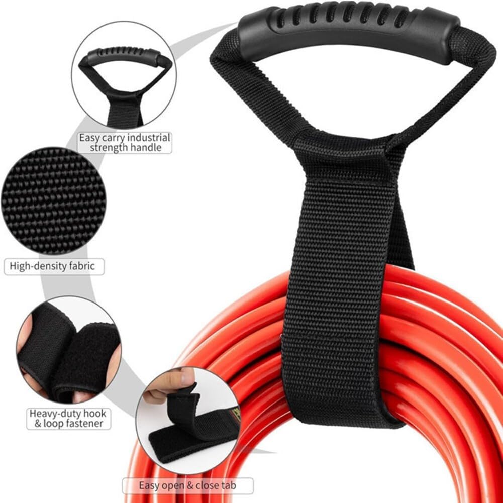 Pratiche cinghie di stoccaggio per tubi da giardino e cavi, in nylon resistente, per garage, barca e uso esterno, nero, confezione da 2 (XXL)