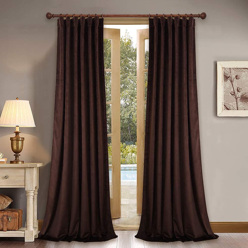 StangH Brown Velvet Curtains 84 inches Back Tab Soft Thick Blackout Thermal Insualted Window Drapes for Patio Door Blinds Elegant Home Decoration, W52