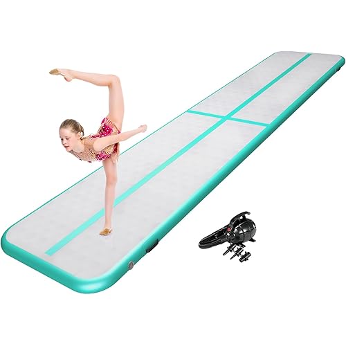 ZENOVA Inflatable Gymnastics Mat Tumble Track Air Tumbling Mat 10FT/13FT/16FT 4 inches Thickness for Home Use Tumbling, Training, Cheerleading,Yoga,Water with Electric Air Pump