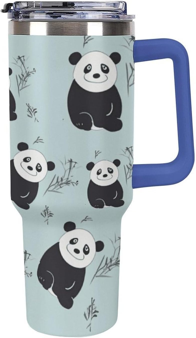 Cartoon Panda Bear Tumbler 40 Oz with Handle&Lid Large Car Cup Stainless Steel Vacuum Travel Mug Insulated Water Bottle Leak-proof Portable Coffee Cup for Home Car Outdoor