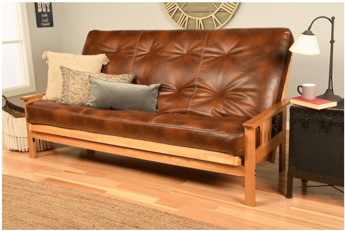 Maykoosh Futon Frame Set with Mattress - Butternut Finish, Foldable Sofa Bed, Living Room Design