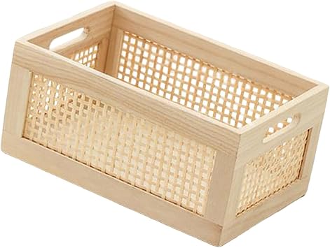 Gralara Rectangular Storage Basket, Rustic Wooden Box Sundries Book Organizer Multipurpose Wood Frame Storage Basket for Closets Bedroom Cabinets, Super Small
