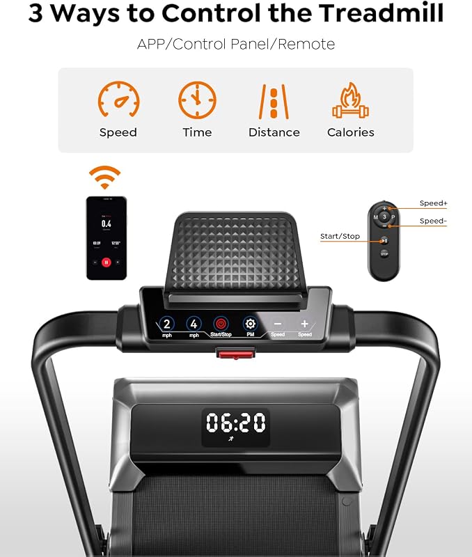 Acezoe Walking Pad Treadmill with Incline and Handle Bar, 2 in 1 Foldable Treadmills for Home Small Office, 300lbs Portable Compact Under Desk Treadmill with Remote Control, LED Display and Apps image 5